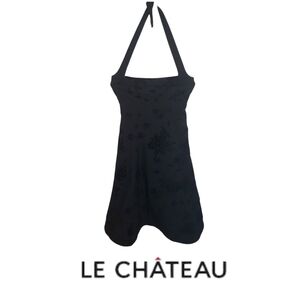 Le Chateau Black Velvet Embossed Halter Dress